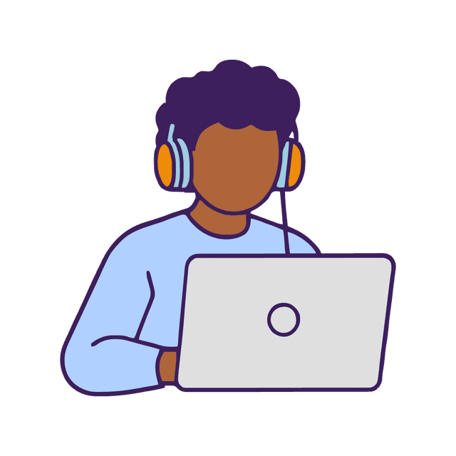 Person using laptop with headphone